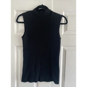 Madison Grey Ribbed Mock Neck Sleeveless Sweater Womens Size M Black Knit Shell